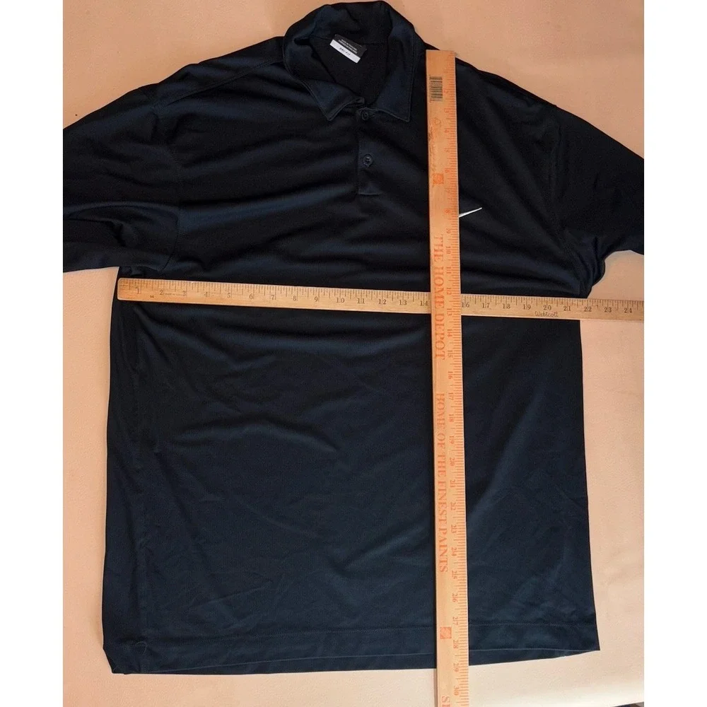 Nike Golf Mens Large Polo Dri Fit Black Solid Performance Embroidered Logo
